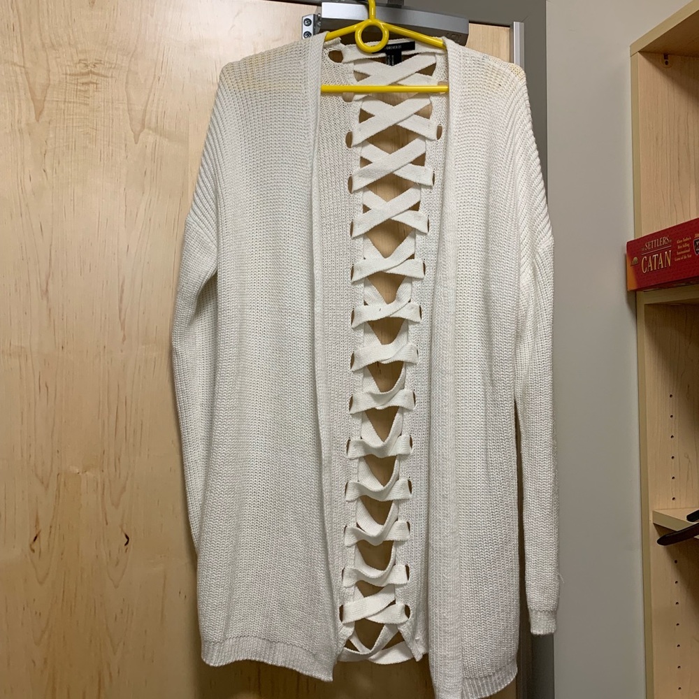 White cardigan, crisscross open back!!